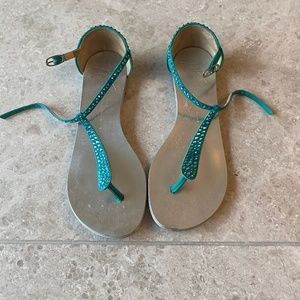 Giuseppe Zanotti Crystal Embellished Turquoise Suede Sandals